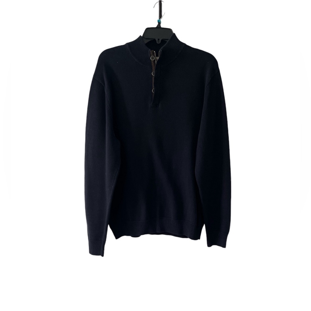 Refectory British Inspired Men's Blue Pullover Sweater L 1/4 Zip W/3 Buttons EC